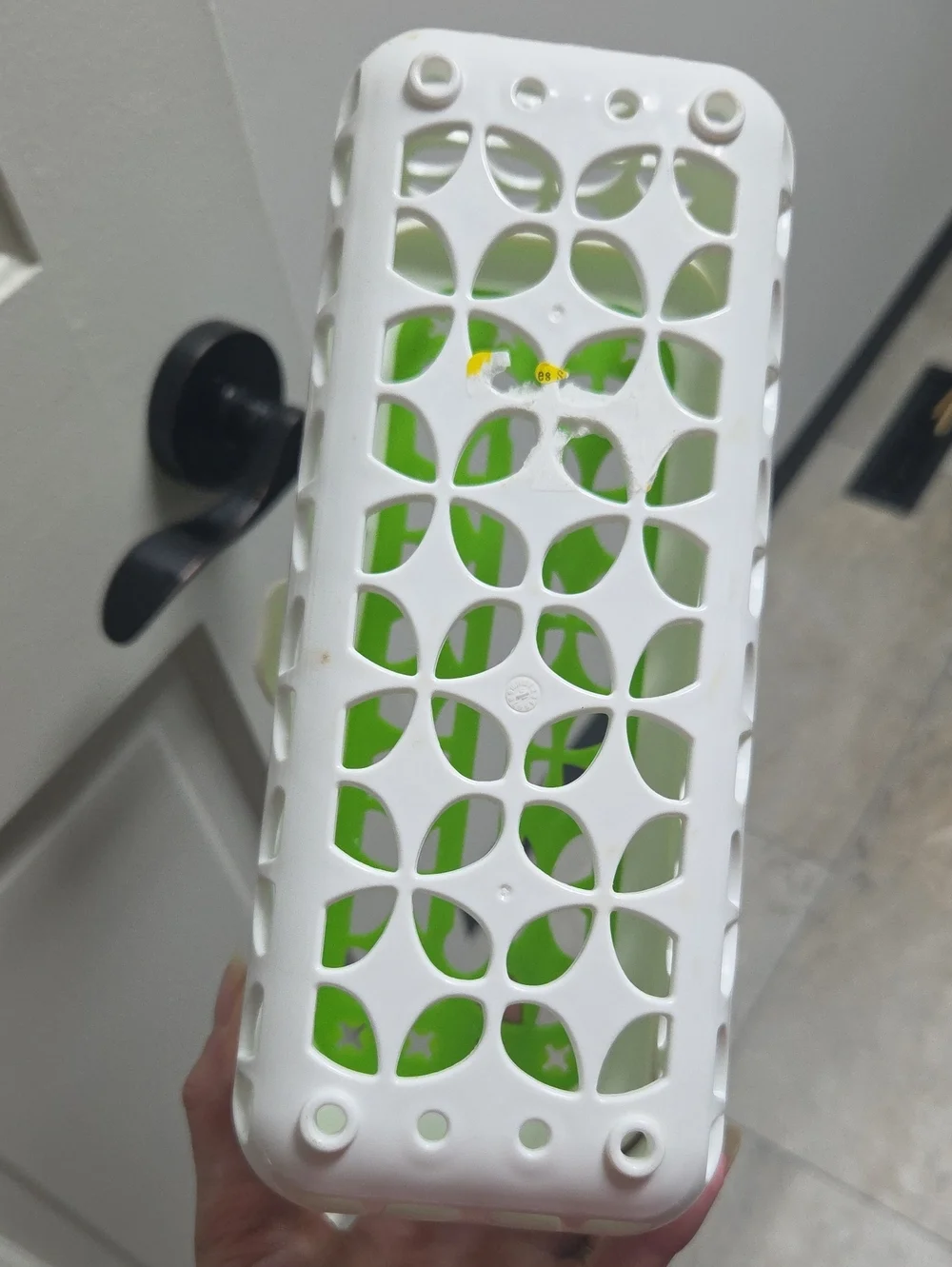 Green and White Plastic Storage Basket with Lid Baby Bottle Accessory